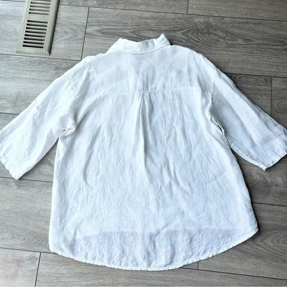 Elissia Pure Linen Studded Accent  White Button Down Shirt Blouse Made in Italy - Picture 13 of 16